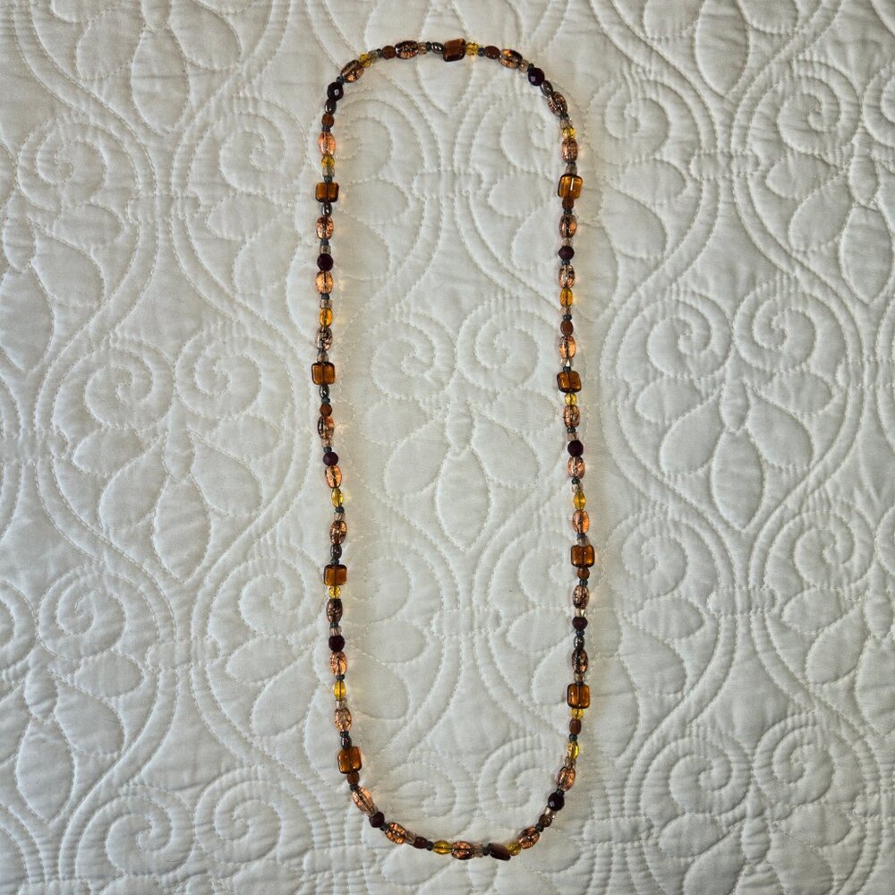 Handmade Beaded Necklace or Wrap Bracelet Brown, Red, Orange Bohemian - Picture 2 of 7